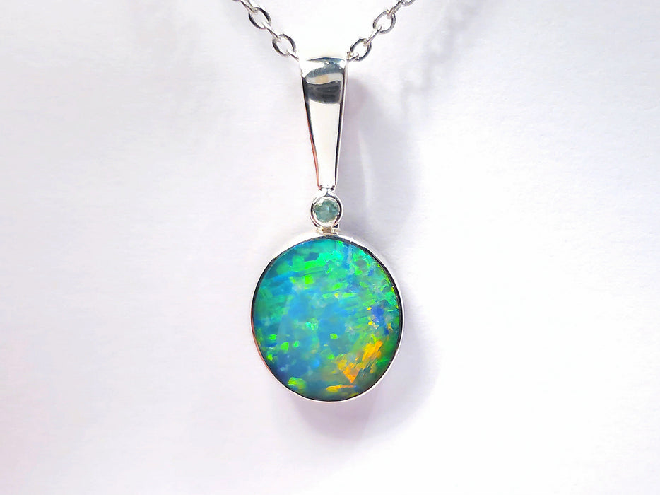 Lumina' Australian Silver Opal Pendant Natural Emerald 11.4ct P02