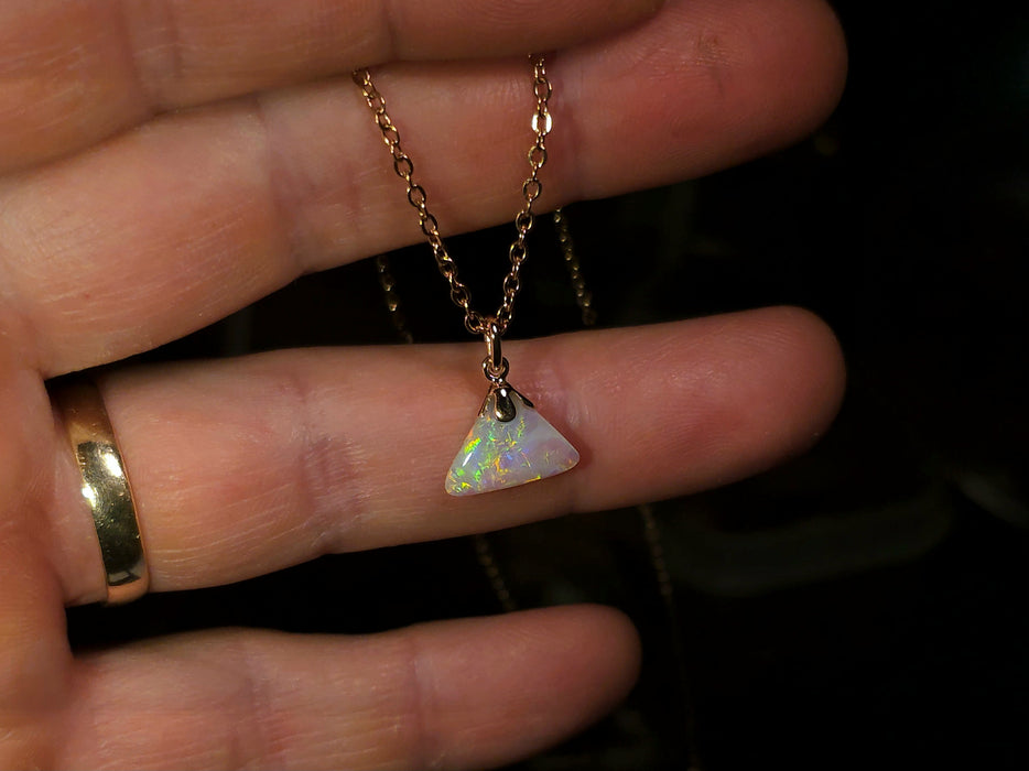 Trifire' Australian Solid Crystal Opal 14K Pink Gold Pendant 2.8ct Gem P72