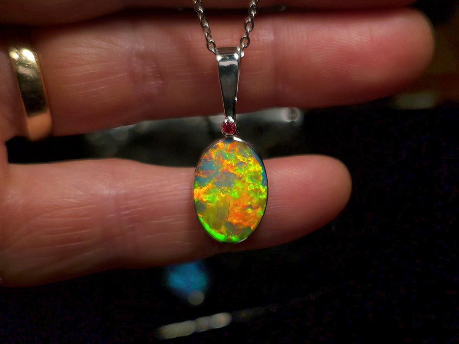 Crimson' Australian Opal & Red Spinel Silver Pendant 12ct O55