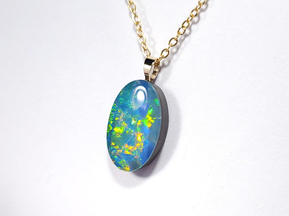 Feu Noir' Australian 14k Gold Opal Doublet Pendant Gift 0.8g Q94