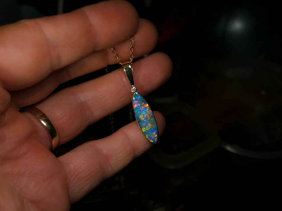 Shahi Sona' Rare Super Gem Opal & Diamond Pendant 14k Gold 2.3g P63