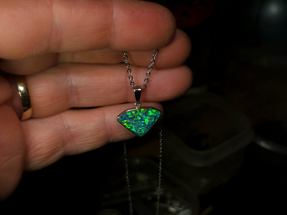 Cloverleaf' Rare Australian Opal Pendant 14k White Gold Gift 7.4ct P53