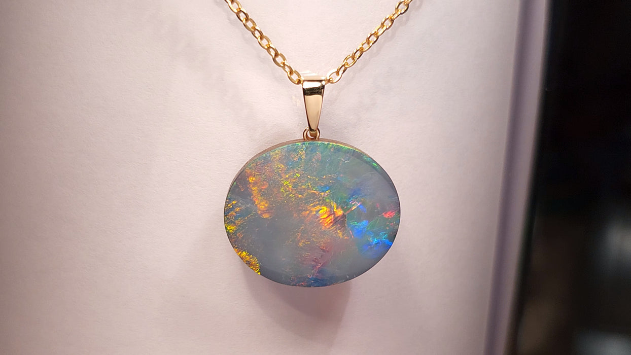 Rain of Fire' Australian Opal Pendant 14k Gold Doublet Gift 14.3ct K28