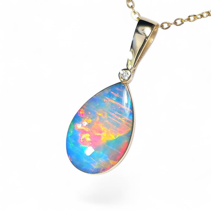 Royal Rain' Australian Opal & Diamond Pendant Rare Gem Gift 2.66g P62
