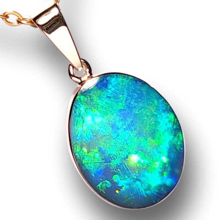 Emerald Orb' Genuine Australian Opal Pendant Crystal Gem 7.6ct 14k Gold J66