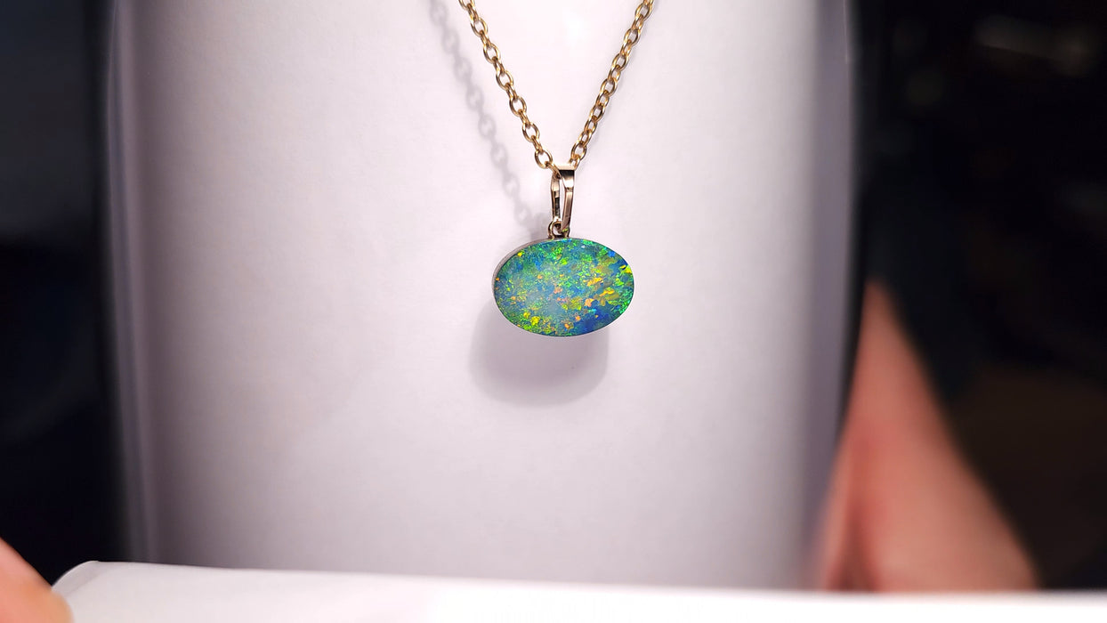 Tinsel Town' Australian Opal Doublet Pendant 14k Gold Gem Gift 4.8ct J93