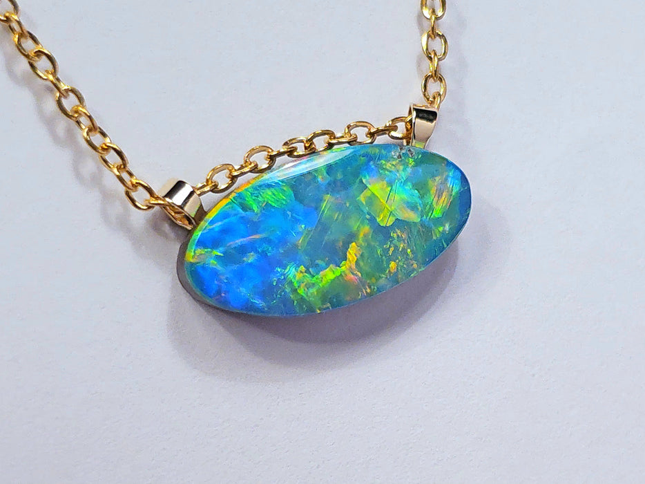 Kuro Niji' Australian Opal Pendant 14k Gold Doublet Gift 6.5ct O08