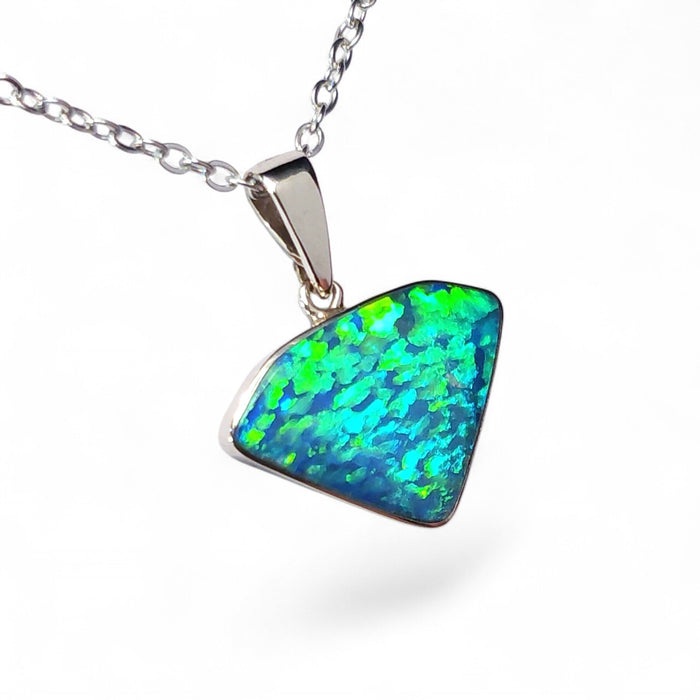 Cloverleaf' Rare Australian Opal Pendant 14k White Gold Gift 7.4ct P53
