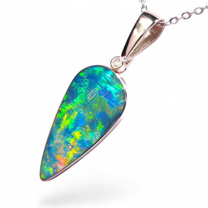 Fuego Raro' Rare Australian Opal & Diamond Pendant 14k White Gold 16.2ct O98