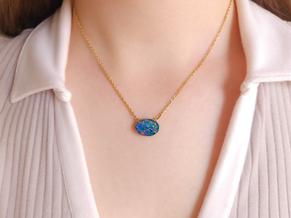 Cuore D'oro' Rare Genuine Australian Opal 14k Gold Pendant Necklace 6.3ct N06