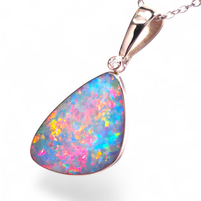 Magentique' Rare Large Opal & Diamond Pendant 14k White Gold 17ct O99