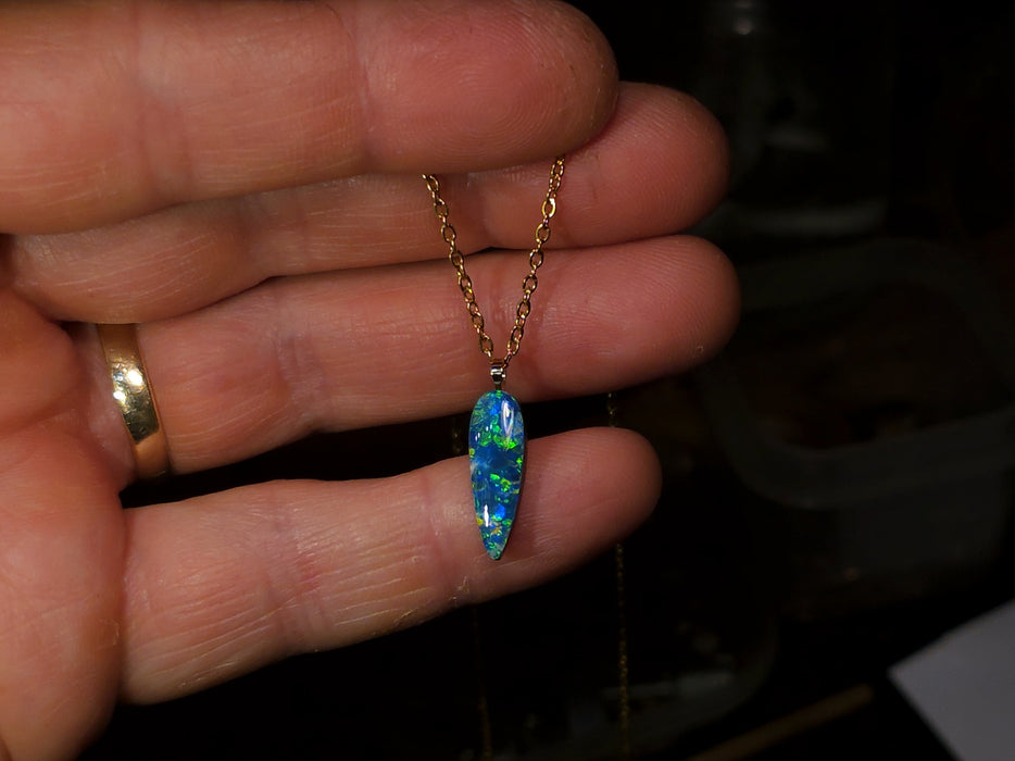 Tjintu Kari' Rare Australian 14k Gold Opal Doublet Pendant Gift 3.5 carat P79