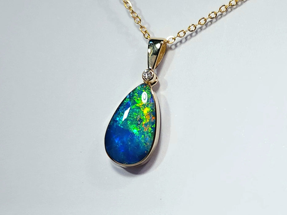 Parhelion' Australian Opal & Diamond Pendant Rare Gem Gift 1.26g Q55