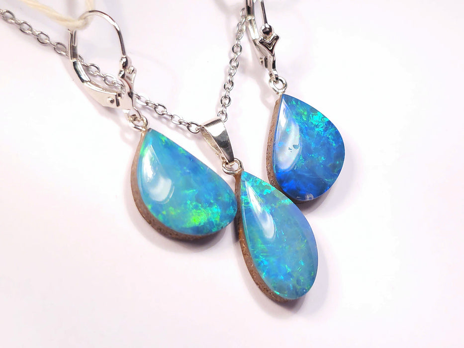 Deluge' Australian opal pendant & earring gift set sterling silver 25.8ct L44