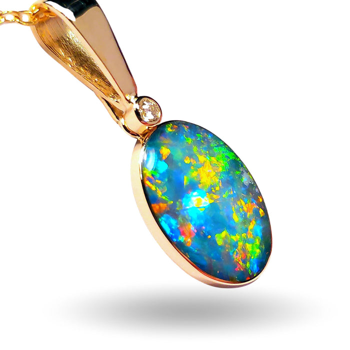 Belleza Clasica' Australian Opal & Diamond Pendant Rare Gem Gift 10. 8ct M21