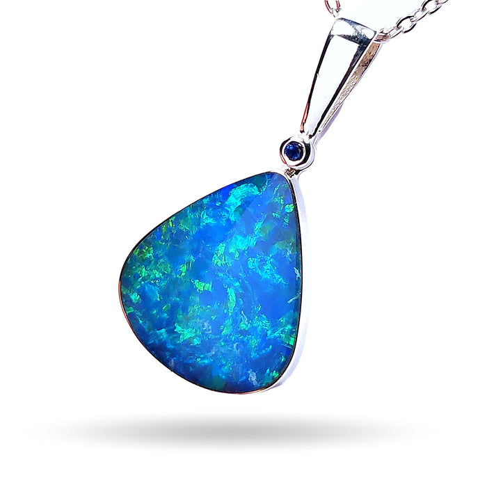 Waterfall' Australian Silver Opal Pendant Natural Sapphire Jewelry 16.8ct L97