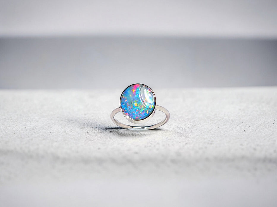 Carmesi Azure' 14k White Gold Australian Opal Ring 2.8g Free Re-Size P45