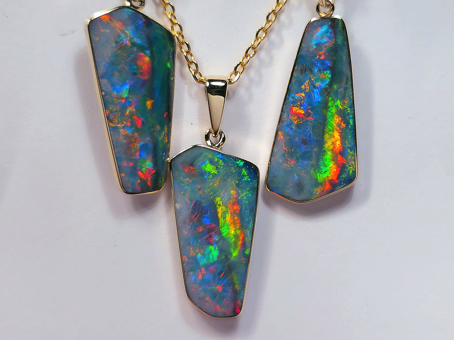 Lumiere Supreme' 14k Gold Rare Australian Opal Pendant & Earring Set 24.8ct M54