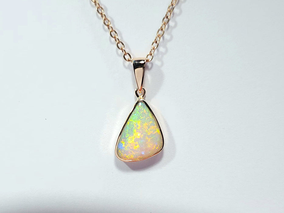 Rosabo' Australian Solid Crystal Opal 14K Pink Gold Pendant 1.1g Q64