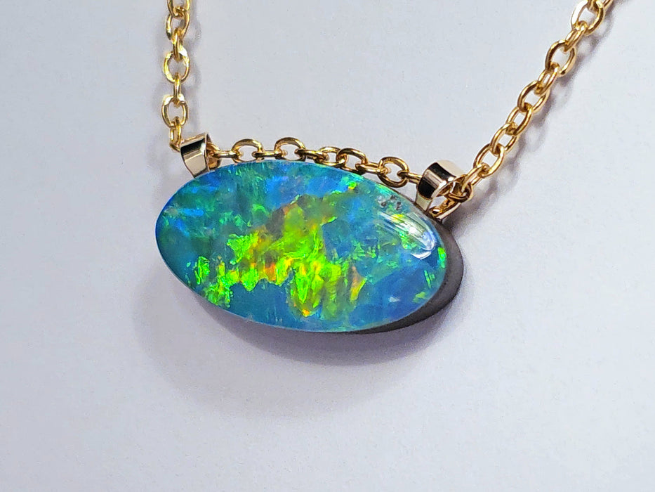 Kuro Niji' Australian Opal Pendant 14k Gold Doublet Gift 6.5ct O08