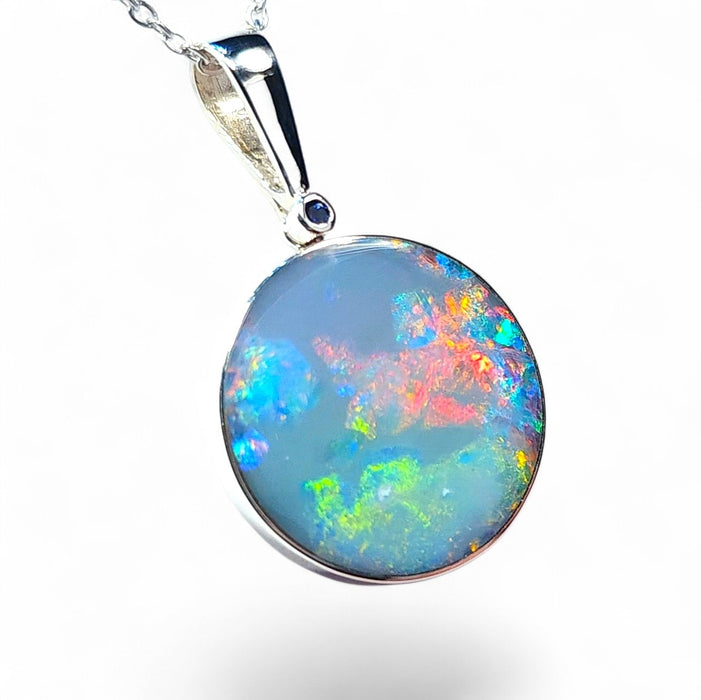 Tempest' Large Australian Silver Opal Pendant Natural Sapphire 4g Q61