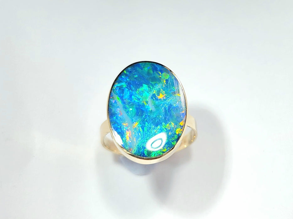 Atlanta' 14k Gold Australian Opal Ring 3.2g US Size 7 Q77