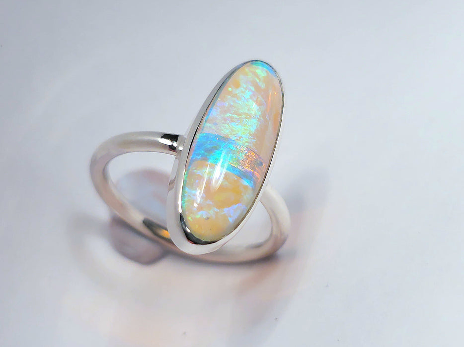 Mosvuur' Solid Natural Australian Opal Ring Size 7 Silver Gift Jewelry M50