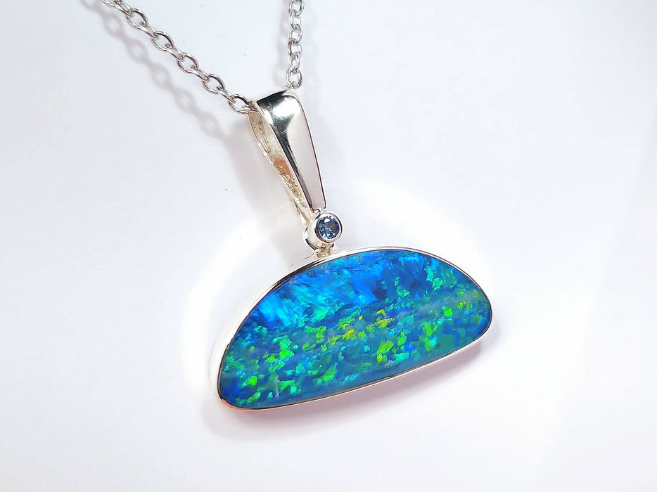 Harbour' Australian Silver Opal Pendant Natural Sapphire Jewelry Gift 15.7ct N14