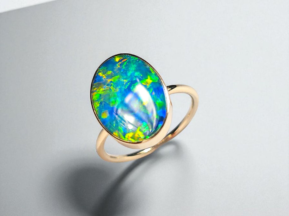 Flamme Reine' 14k Gold Australian Opal Ring 2.7g Free Re-Size O24