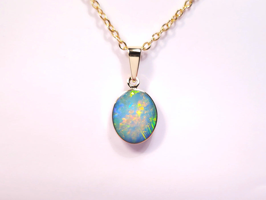 Bon Bon Petite' Genuine Australian Opal Pendant Solid 14K Gold 3.9ct L08