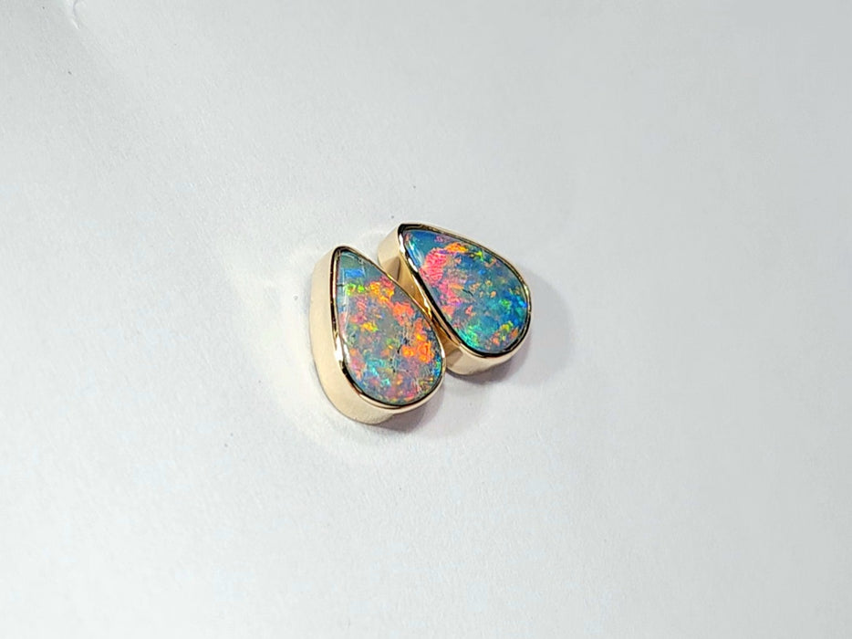 Kutjara Waru' Australian Stud Opal Earrings Inlay Jewelry Gem 14k 1.68gt Q84