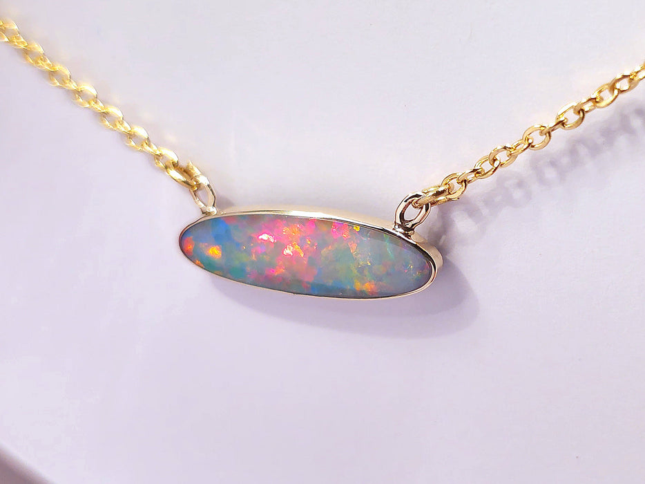 Feu Cerise' Rare Genuine Australian Opal 14k Gold Pendant Necklace 4.8ct L80