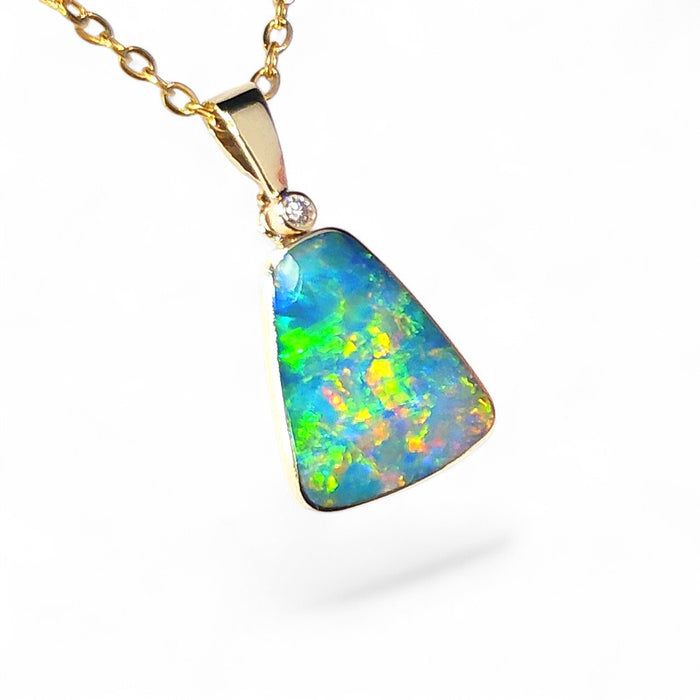 Amira' Australian Opal & Diamond Pendant Rare Gem Gift 1.4g Q52