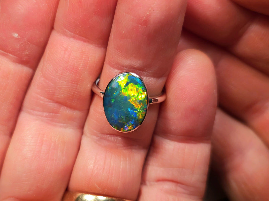 Yellowstone' Genuine Australian Opal Ring 925 Silver Sz 7 Free Re-Size N31