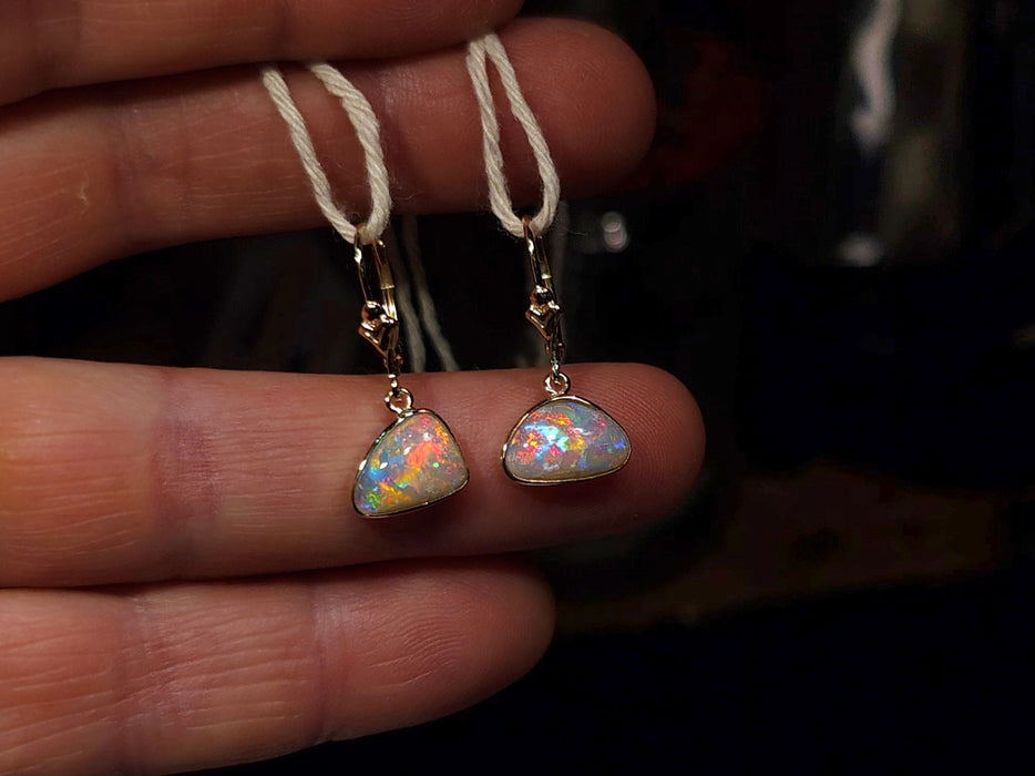 Fire Drops' Natural Australian Solid Gold Dangle Opal Earrings 2g Q82