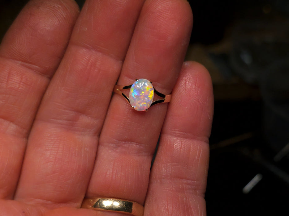 Scintillant' Australian Solid Opal Ring 14k Gold 1.6g US Sz 6.25 O70