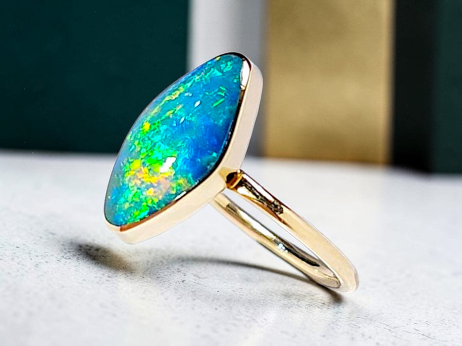 Etna' 14k Gold Australian Opal Ring 2.3g Free Re-Size P36