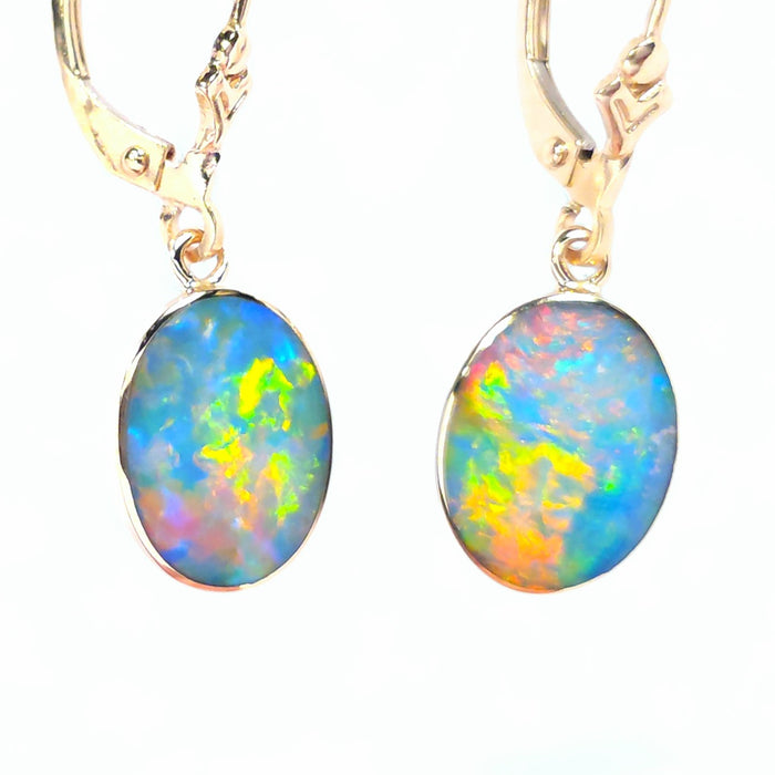 Flammes' Genuine Australian Solid Gold Drop Opal Earrings 10.5ct O76
