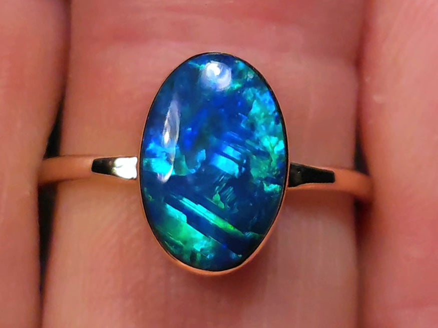 Bleu Noir' Rare Australian Opal Ring Inlay Gem 2g 14k US Size 6.25 M94