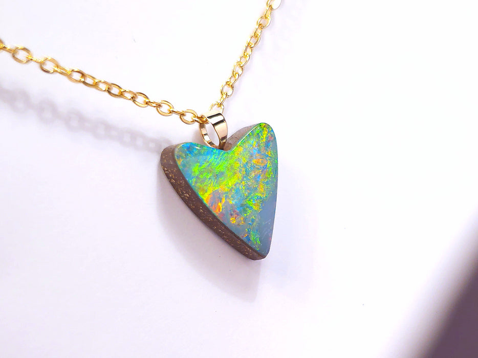 Corazin' Australian Opal Doublet Heart Pendant 6.5ct 14k Jewelry Love Gift L70