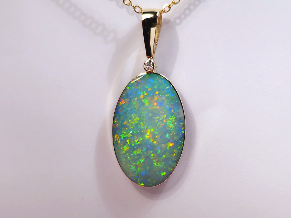 Elegancia' Large Genuine Australian Opal and Diamond Pendant 22ct M01