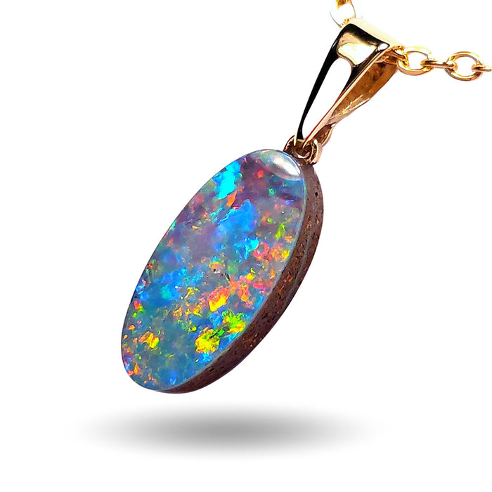 Colour Dance' Australian Opal Pendant 14k Gold Doublet Gift 5.5ct L40