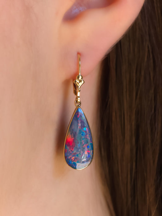 Spectra' Genuine Australian Solid Gold Dangle Opal Earrings 15.6ct O80