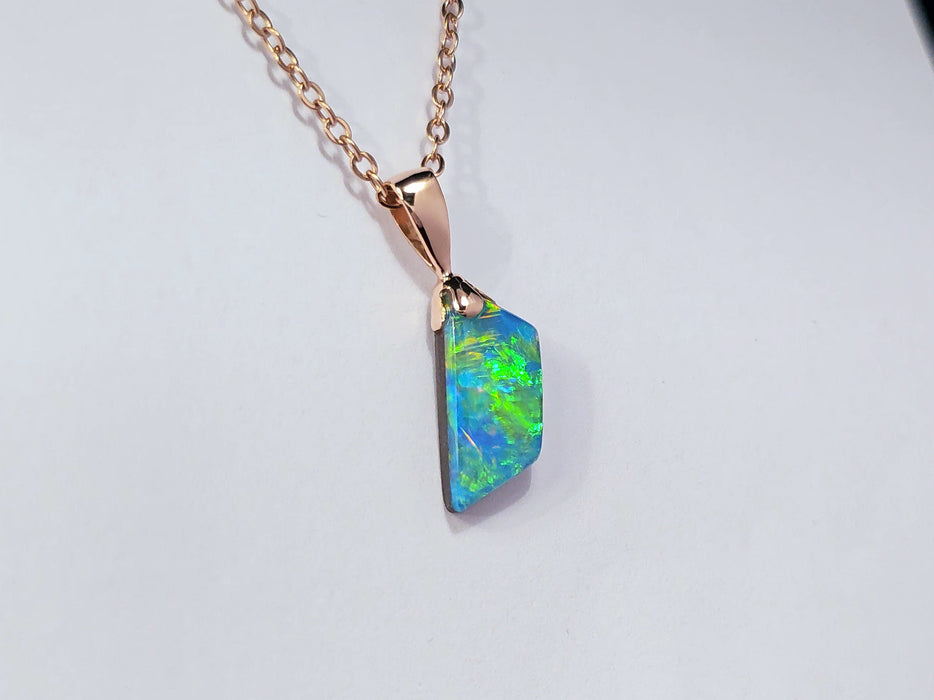 Benito' Genuine Australian Opal Pendant 14k Pink Gold Gift 4.1 ct O39