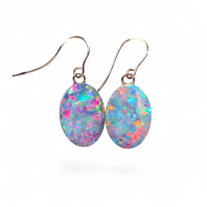 Blutenfeuer' Australian Opal Dangle Doublet Earrings 14k Gold 7.6ct P22