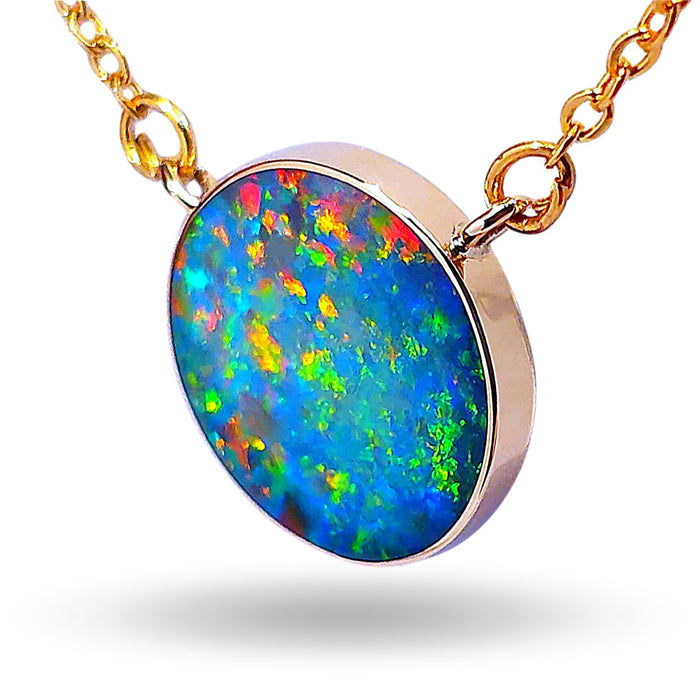 Orb D'Arc' Large Genuine Australian Opal 14k Pendant Necklace 9ct L78