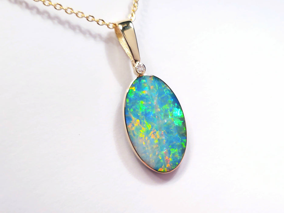 Alluvioni' Australian Opal & Diamond Pendant Rare Gem Gift 16ct O94