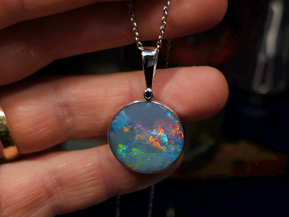 Tempest' Large Australian Silver Opal Pendant Natural Sapphire 4g Q61