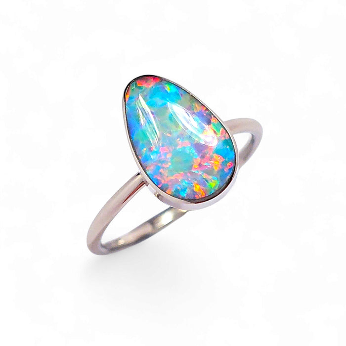 Prism Drop' 14k White Gold Australian Opal Ring 2.4g Free Re-Size O16