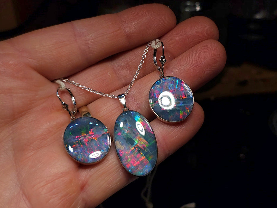 Colorada' Rare Large Australian Opal Pendant & Earring Set 925 Silver Q60